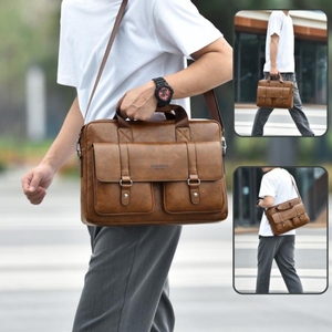 High Quality Custom-made Leather Laptop <b>Bag</b> Custom Logo Multiple Pockets Soft Texture Office Use Casual Style Shoulder Carry - Product Image 4