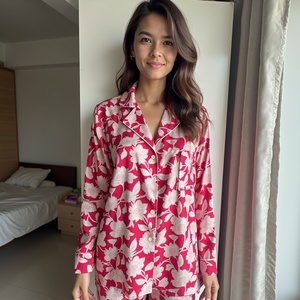 Twilight Tapestry of Blushing Roses y Silken Harmony Camisa de manga larga con pantalones cortos elásticos - Product Image 6