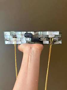 Antique Vintage purse Wedding Crossbody Clutch Gold-Plated Polished Sculpture <b>Bag</b> White Beige Envelope Sling Design - Product Image 2