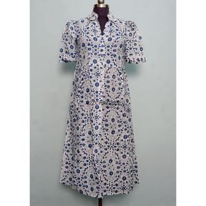 Women's Floral Printed Cotton A-Line Maxi <b>Dress</b> With Turn-Down Collar And Short Sleeve Casual Loose Fit For Daily Wear - Product Image 2