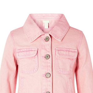 Pink Denim Blouson <b>Jacket</b> <b>Women</b> 100% Cotton Full Sleeve Button Front Solid Color Winter Casual Wear Short Length <b>Lightweight</b> - Product Image 5