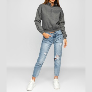 Sudadera de manga larga con cremallera para mujer, jersey de cuello alto de estilo único, media cremallera, Color sólido - Product Image 6