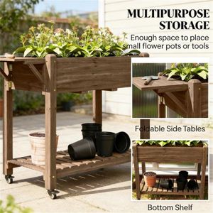 <b>Wooden</b> Elevated Garden <b>Bed</b> and Flowerpot <b>Box</b> Carbonized Planting Tray - Product Image 2