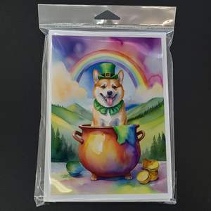 Norwegian Buhund St Patrick's Day Whimsical A7 Blank Greeting Cards Pack 8 <b>5x7</b> Note Cards with <b>Envelopes</b> - Product Image 3