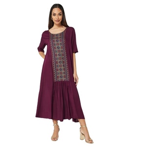 Elegant Traditional Indian <b>Kaftan</b> for Adults Women's Short Dress Styled with Grace Ethnically Designed Viscose Fabric - Product Image 1