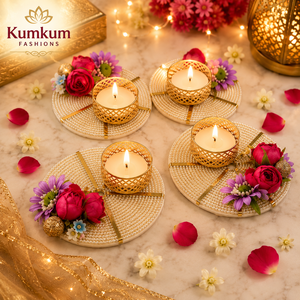 New Arrival Pearl Floral <b>Tealight</b> Candle <b>Holder</b> Gold Diya Indian Stand Housewarming Festive Home Temple Decor Return Gift Favors - Product Image 1