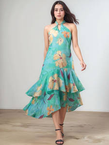 Robe d'été ample en coton 100% pour femme, style bohème, broderie florale en georgette, boutonnée, écologique, prix de gros - Product Image 2