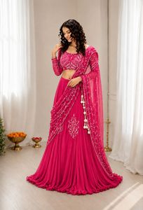 Lehenga Choli en Soie Koti Indienne, Séchage Rapide, Gaufré, Design Fantaisie, Exclusif, pour Mariage, Saree, Dhoti, Tenue de Mariée, Plage et Fête - Product Image 4