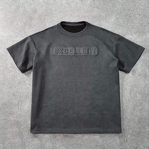 Camiseta holgada con letras en relieve para hombre, camiseta de manga corta, estilo hip hop, informal, holgada, con gráfico texturizado, de algodón para verano - Product Image 4