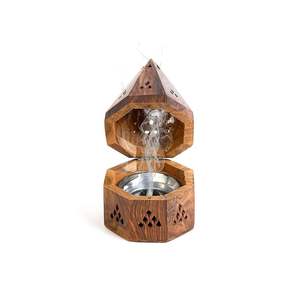 Quemador de Incienso Indio Artesanal de Madera Natural Ecológico, Incensario Rústico con Recolector de Ceniza para Meditación, Yoga, Oración y Templo - Product Image 1