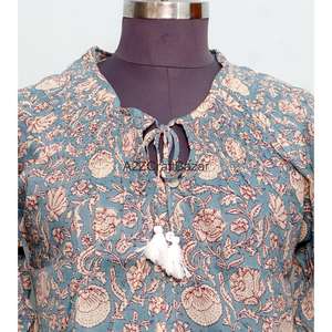 Blusa Informal de Verano con Estampado Indio, 100% Algodón Puro, Diseño Floral Bohemio, Ecológica, Transpirable, Manga Larga - Product Image 2