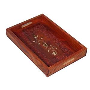 Plateau de service carré en bois jetable en gros avec poignées gravées, design classique, motif personnalisé pour la décoration de mariage - Product Image 4