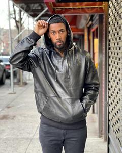 Custom Men's PU Leather Hooded Hoodie <b>Jacket</b> Windproof Oversized Lightweight Casual Streetwear OEM Factory Direct Wholesale - Product Image 3