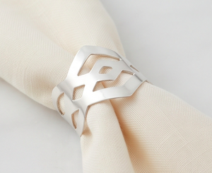 <b>Silver</b> Geometric Metal <b>Napkin</b> Rings Laser Cut Diamond Pattern Modern Table Decoration For Party Use - Product Image 5