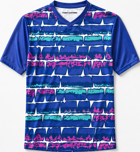 T-shirts de sport pour hommes personnalisés imprimés par sublimation, haute qualité, anti-humidité, col en V, manches courtes, polyester/coton, fournisseur de premier plan - Product Image 1