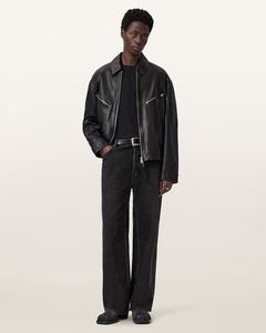 Blouson moto en cuir noir pour homme, col rabattu, fermeture éclair, coupe classique, couleur unie, matière PU, pour l'automne - Product Image 3