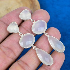 Natural White onyx Pear Shape Gemstone <b>Stud</b> Earring 18k Gold Finish Over 925 Sterling <b>Silver</b> Finish - Product Image 1