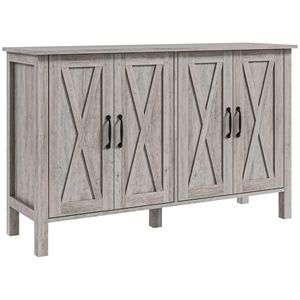 Credenza in Legno Grigio Stile Fattoria da 119 cm con 4 Ante Scorrevoli e 2 Ripiani Regolabili, Mobile Buffet per Bar e Caffè - Product Image 1