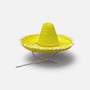 Sombrero Mexicano Tradicional de Ala Ancha con Correa para la Barbilla, Sombreros de Paja Blancos con Pompón Rosa, Sombreros de Paja para Festivales de Vietnam - Product Image 2