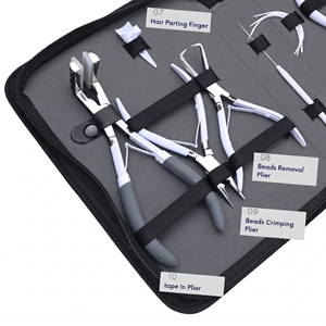 Kit d'outils professionnels pour extensions de cheveux Microlink à bandes adhésives : Pince à sertir les perles, Pince de dépose, Coupe-liens, Outil à crochet, Aiguilles, Peigne et Pinces - Product Image 4