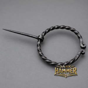 Hand Forged Medieval design <b>Twisted</b> O <b>shape</b> brooch with clock pin unisex for cloak shawl <b>and</b> scarf - Product Image 3