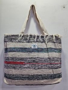 Bohemian Striped Canvas <b>Tote</b> <b>Bag</b> <b>With</b> Fringe Top Two Handles Open Closure For Shopping All Seasons Handmade woven <b>tote</b> <b>bag</b> - Product Image 3