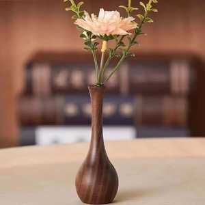Jarrón Cilíndrico de Madera Vintage con Patrón de Rayas Blancas Incrustadas, Maceta de Madera Maciza Hecha a Mano, Centro de Mesa - Product Image 4