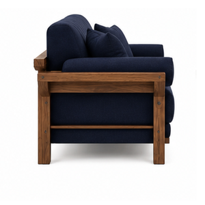 Sofá de 3 Plazas de Madera de Teca Sólida de Lujo con Tapicería Azul Marino, Muebles Modernos para Sala de Estar, Vestíbulo de Hotel, Apartamento, Villa - Product Image 4