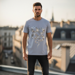 High End Rhinestone T <b>Shirt</b> Custom OEM Manufacture Luxury Diamond Embellished Street Wear Heavyweight <b>Mens</b> Cotton Tee - Product Image 4
