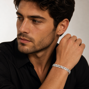 Namivaa VMS237 925 Sterling Silver Cubic Zirconia <b>Bracelet</b> High Polish Slim Link Chain Minimalist Modern Mens Unisex Wedding - Product Image 1