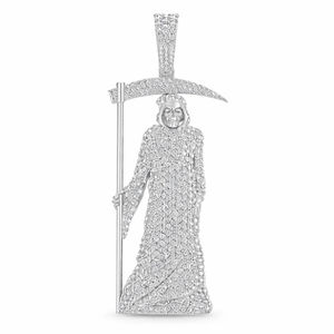SHRAMAN JEWELS Lujoso Colgante Personalizado de Plata 925 con Baño de Rodio, Estilo Hip Hop, Ángel de la Muerte, Grim Reaper, Moissanita, Amuleto de la Paz, Unisex - Product Image 1