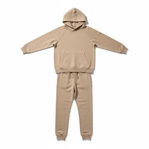 Conjunto Deportivo Unisex Beige con Sudadera con Capucha y Pantalones Deportivos, Color Sólido, Estilo Casual para Otoño, 100% Algodón, Corte Regular - Product Image 1