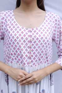 Robe Courte Imprimée à la Main Indienne pour Femme, Robe d'Été Décontractée en Coton, Robe Longue Style Bohème, Taille Naturelle, Tissu - Product Image 3