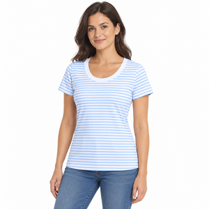 T-shirt en coton pour femme 100% coton 200 GSM rayé à manches courtes col rond décontracté pour l'été Vente en gros - Product Image 2