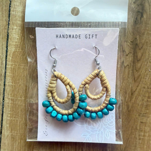 Pendientes de Arte Folclórico Bohemio Tejidos con Ratán Natural, Joyería Ecológica, Marca TUYET DUNG, Hechos en Vietnam, para Bodas - Product Image 5