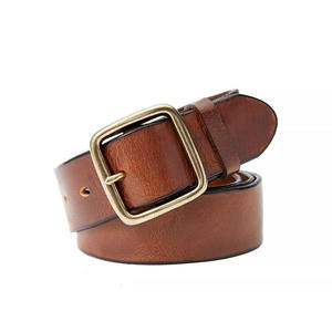 Genuine Leather <b>Belt</b> Cow Hide Solid Color Rectangular Pin Buckle Copper Casual Unisex <b>Men</b> Women Durable - Product Image 5