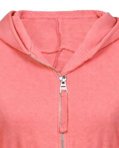 Sudadera con capucha corta rosa coral para mujer, ajustada, de manga larga, estilo casual urbano, de algodón y forro polar, con logotipo personalizado, fabricación ODM - Product Image 5