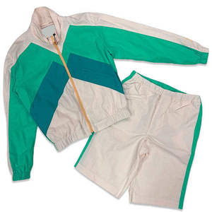 Survêtement unisexe coupe-vent en polyester et coton avec logo et blocs de couleur personnalisés, veste à capuche et pantalon à cordon de serrage, style streetwear décontracté - Product Image 4
