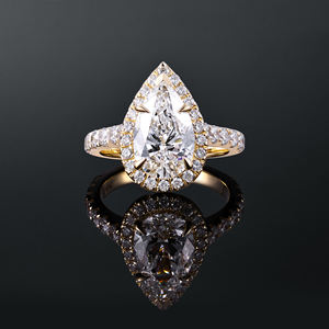 AMBER JEWELS Unisex 14K <b>Gold</b> Solid Plated Oval Diamond IGI Certified <b>Cocktail</b> <b>Ring</b> Prong Setting Classic Style Halo Band - Product Image 1
