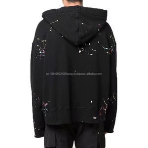 Venta al por mayor de sudaderas con capucha de salpicaduras de tinta DIY personalizado gramos gruesos de algodón desgastado pintura multicolor Sudadera con capucha con cuerda - Product Image 2