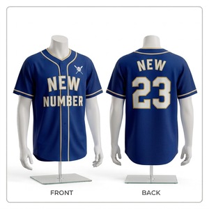 New Number Baseball Jersey Men Blue <b>Gold</b> Print Button Up Breathable Short Sleeve Regular Fit Adult Team Apparel - Product Image 1