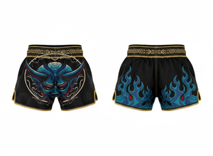 Shorts de Muay Thai personnalisés avec logo, pour hommes, en satin, pour la boxe, les arts martiaux, les combats, imprimés sur toute la surface. - Product Image 2