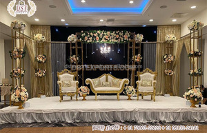 Splendide réception de mariage décoration de scène fabuleux mariage thème or décor de scène thème or asiatique décoration de scène de mariage - Product Image 6