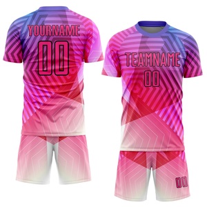 ชุดเสื้อฟุตบอลสีชมพูพรีเมียมพร้อมกางเกงขาสั้น น้ำหนักเบา ระบายเหงื่อได้ดี ชุดกีฬาทีม  รับสกรีนโลโก้ ชื่อ และหมายเลขตามสั่ง - Product Image 1