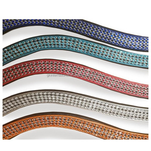 สายรัดหนังวัวนิ่มทำด้วยมือนุ่มสบายหนังแท้สีดำหรือน้ำตาลพร้อมโซ่คริสตัลประกาย4แถว - Product Image 1