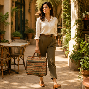 Sac à dos pour ordinateur portable en toile durable, motif géométrique, sac de voyage écologique, poignée en corde, fermeture éclair, grande capacité, transport extérieur - Product Image 1