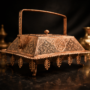 Traditional Copper Decorative <b>Box</b> With Handle And Leaf Charms For <b>Wedding</b> Decoration - Product Image 3