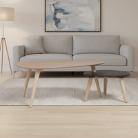 Juego de 2 mesas de centro nido de estilo escandinavo moderno, duradero, plegable, para sala de estar, con cubiertas blancas en forma de guijarro, de madera maciza.