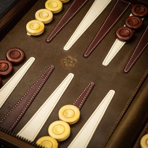 Handmade Leather <b>Backgammon</b> <b>Set</b> With <b>Wooden</b> Pieces And Dice Premium Portable Board Game Crafted For Family Entertainment - Product Image 4