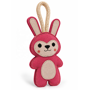 Jouet à mâcher rose moderne en polaire et daim pour chiens, en forme de lapin, en peluche tressée, pour jeu interactif, apport et traction - Product Image 1
